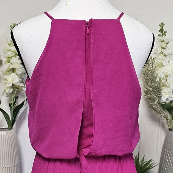 SAM EDELMAN | CHIFFON PLEATED SLEEVELESS MIDI DRESS- FUCHSIA PINK - Picture 12 of 16